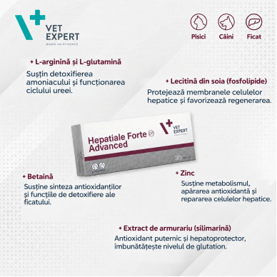 Hepatiale Forte Advanced Vet Expert – Supliment pentru Susținerea Funcției Hepatice la Câini și Pisici – 30 Tablete